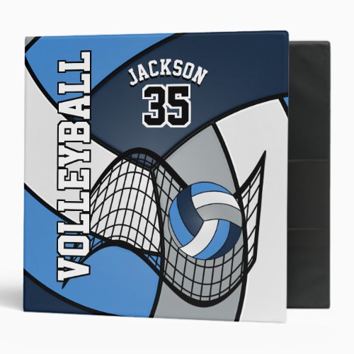 Volleyball _ Dark Blue Blue Gray and White  3 Ring Binder