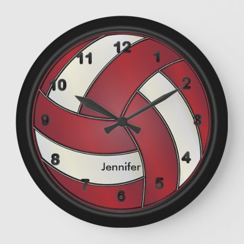 Volleyball  Dark Red and White Style Large Clock