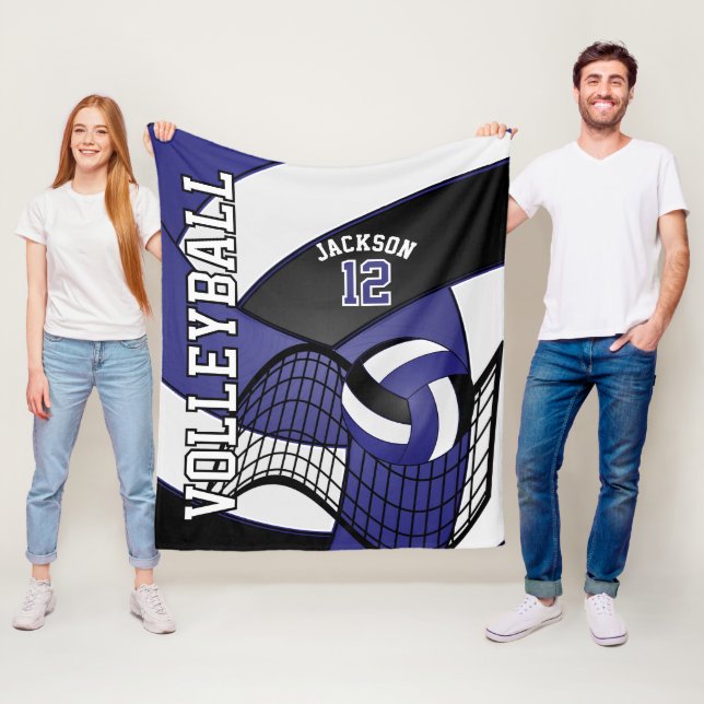 Volleyball 🏐 Design - Blue, White, Black Fleece Blanket (In Situ)