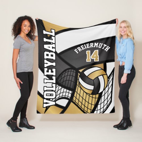 Volleyball  Design _ Gold White Black Fleece Blanket