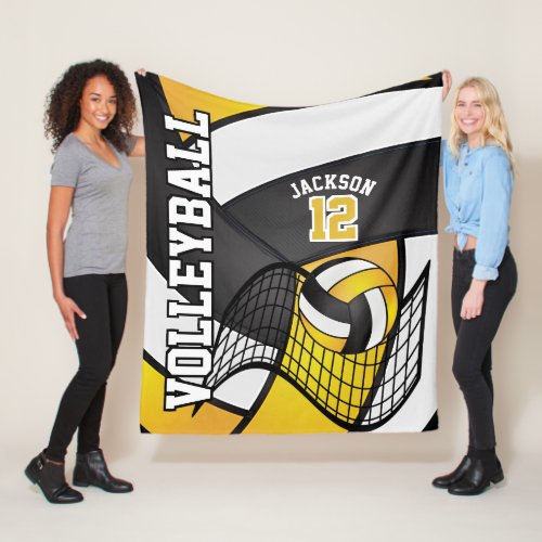 Volleyball  Design _ Yellow White Black Fleece Blanket