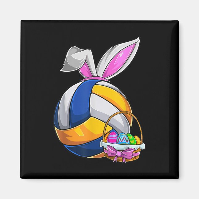 Volleyball Easter Bunny Ears Easter Eggs Hunting B Magnet (Front)