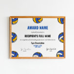 Volleyball Excellence Award Certificate Poster at Zazzle