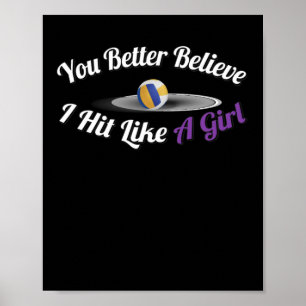 Volleyball Eye Hit Like A Girl Power Sticker Poster