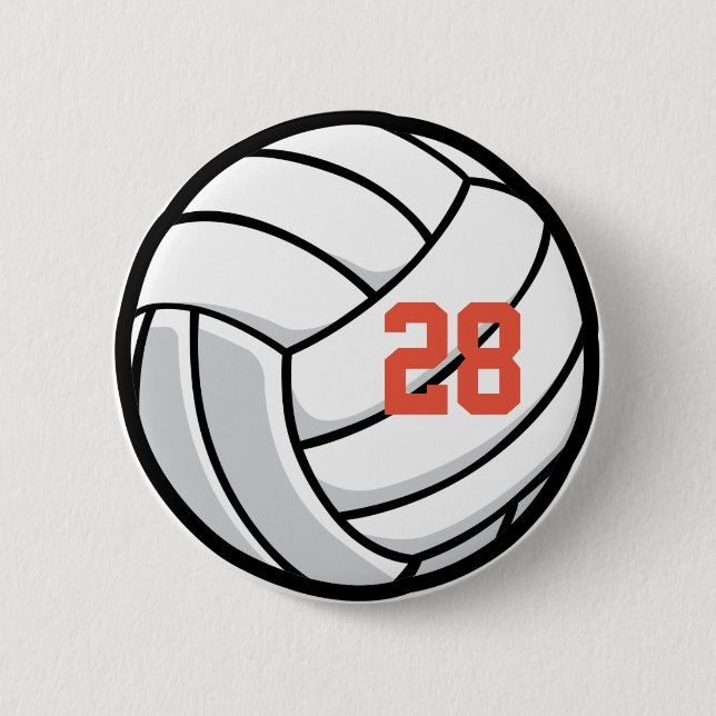 Volleyball Fan Club White Black Orange Sports Team Button (Front)
