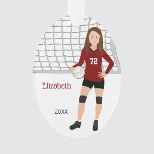 Volleyball Female Brunette in Red and Black Ornament