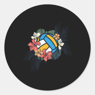 Volleyball Flower Hibiscus Feminine Girl Power Cut Classic Round Sticker