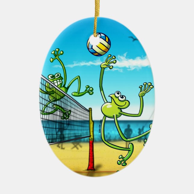 Volleyball Frog Ceramic Ornament (Front)