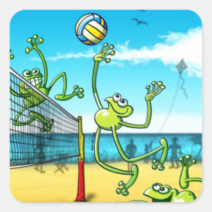 Volleyball Frog Square Sticker