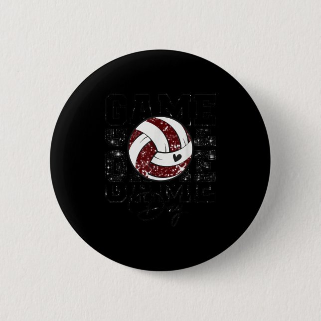 Volleyball Game Day Girls Volleyball Mom Maroon &a Button (Front)