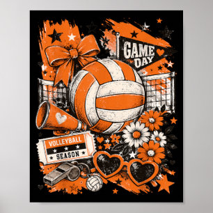 Volleyball Game Day Girls Volleyball Mom Orange Poster