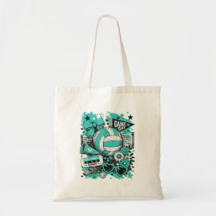 Volleyball Game Day Girls Volleyball Mom Teal Tote Bag