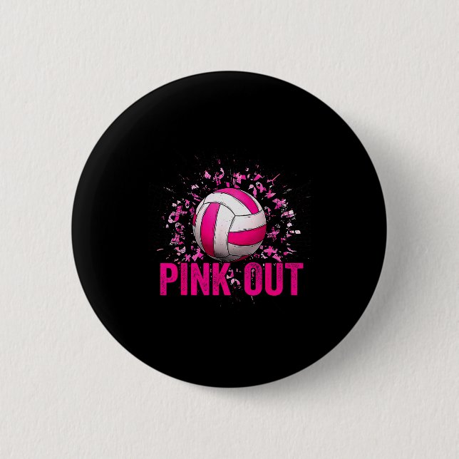 Volleyball Game Day Nk Out Breast Cancer Awareness Button (Front)