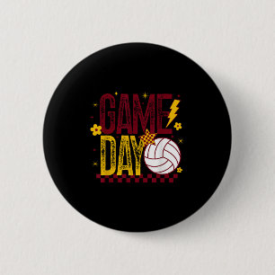 Volleyball Game Day Retro Girls Volleyball Mom Mar Button