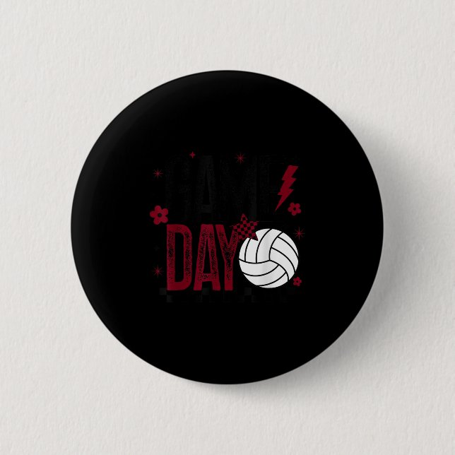 Volleyball Game Day Retro Girls Volleyball Mom Mar Button (Front)