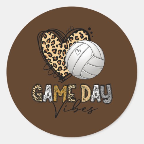 Volleyball Game Day Vibes Leopard Volleyball Mom Classic Round Sticker