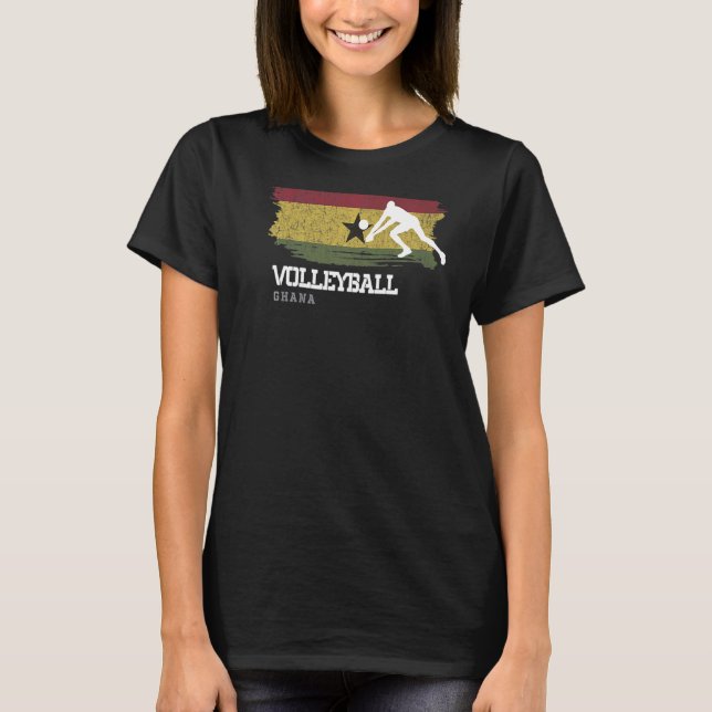 Volleyball Ghana Flag Team Indoor Beach Player T-Shirt (Front)