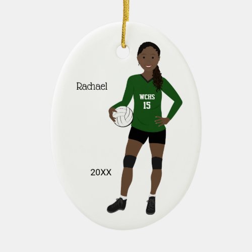 Volleyball Girl Black Hair Green  Black Ceramic O Ceramic Ornament