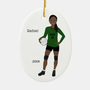 Volleyball Girl Black Hair Green & Black Ceramic Ornament