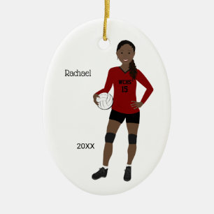 Volleyball Girl Black Hair Red & Black Ceramic Ornament