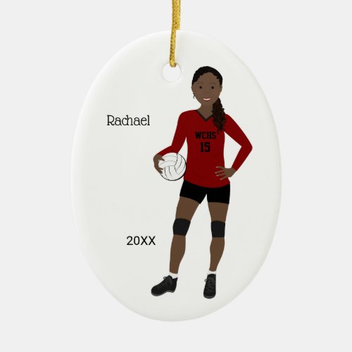Volleyball Girl Black Hair Red  Black Ceramic Ornament