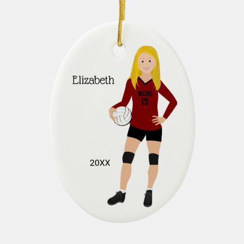 Volleyball Girl Blonde Red  Black Ceramic Ornament