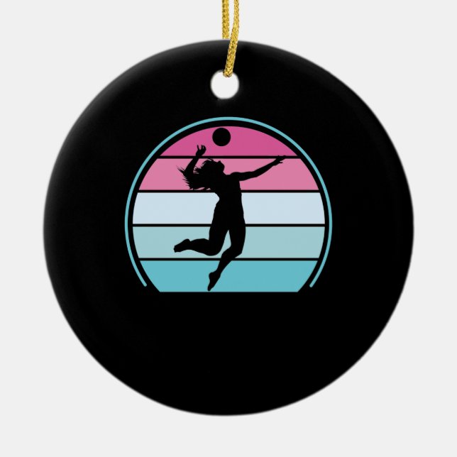 Volleyball Girl Retro Vintage Ceramic Ornament (Front)