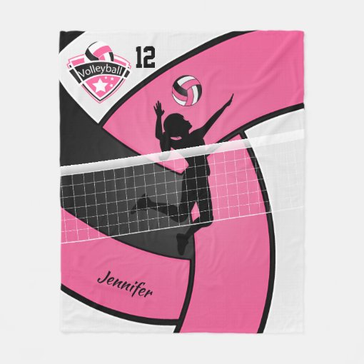 Volleyball Girl with DIY Number - Pink Fleece Blanket | Zazzle