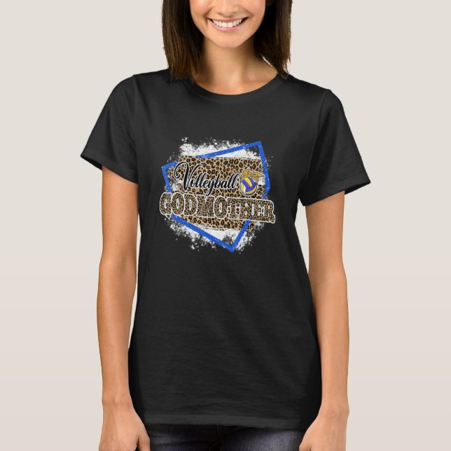 Volleyball Godmother Leopard Bleached Family Match T-Shirt (Front)