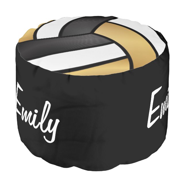 Volleyball 🏐 Gold, Black & White Sport Pattern Pouf (Angled Front)