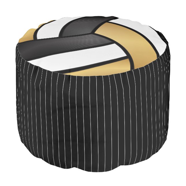 Volleyball Gold, Black & White Stripe Pattern Pouf (Angled Front)