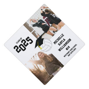 Volleyball Graduation Sports Black White Cap Topper