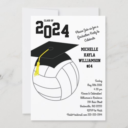 Volleyball Graduation Sports Black White Invitation