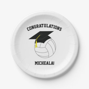 Volleyball Graduation Sports Black White Paper Plates