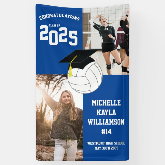 Volleyball Graduation Sports Blue Banner (Vertical)