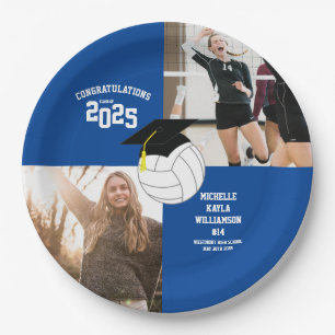 Volleyball Graduation Sports Blue Paper Plates