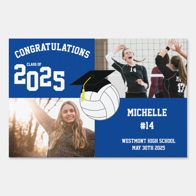 Volleyball Graduation Sports Blue Sign (Front)