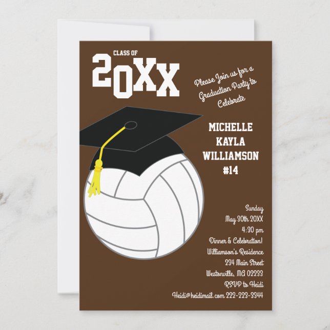 Volleyball Graduation Sports Brown Invitation (Front)