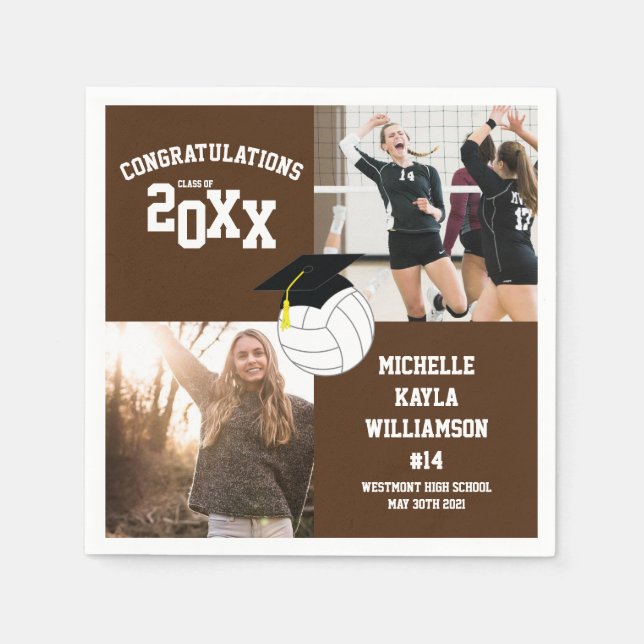 Volleyball Graduation Sports Brown Napkins (Front)