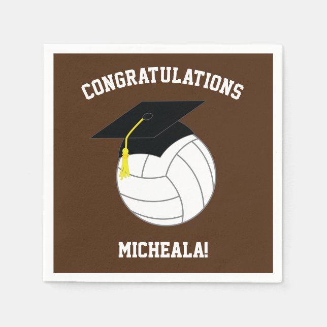 Volleyball Graduation Sports Brown Napkins (Front)