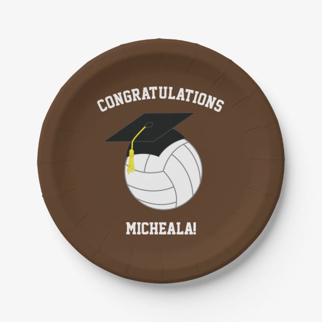 Volleyball Graduation Sports Brown Paper Plates (Front)