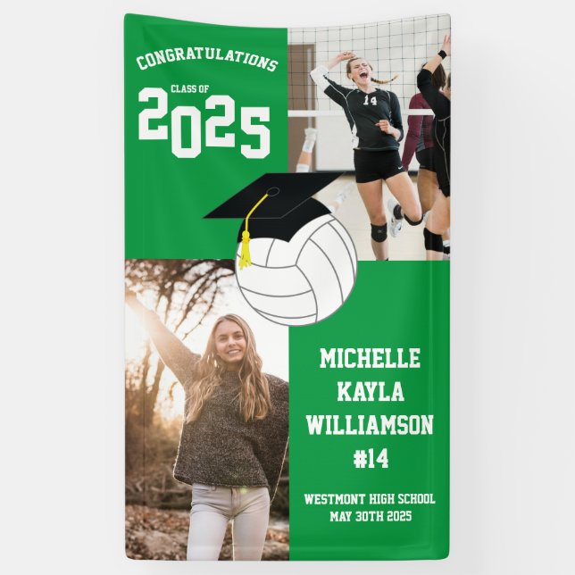 Volleyball Graduation Sports Green Banner (Vertical)