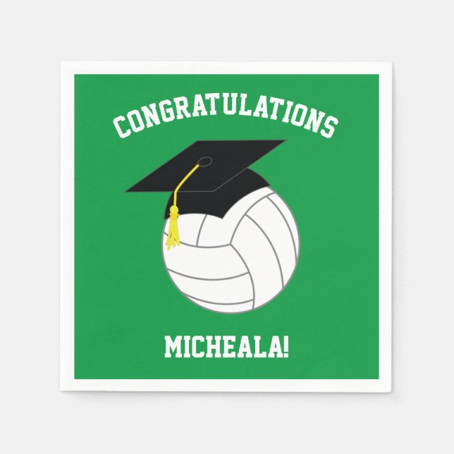 Volleyball Graduation Sports Green Napkins (Front)