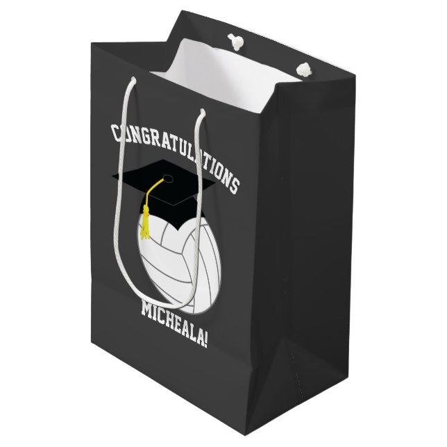Volleyball Graduation Sports Grey Medium Gift Bag (Front Angled)