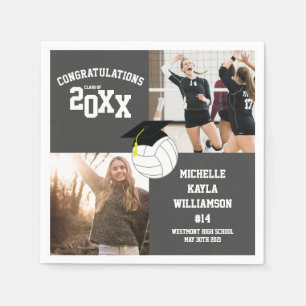 Volleyball Graduation Sports Grey Napkins