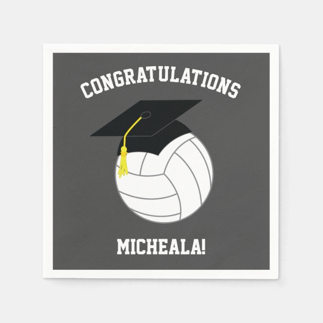 Volleyball Graduation Sports Grey Napkins (Front)