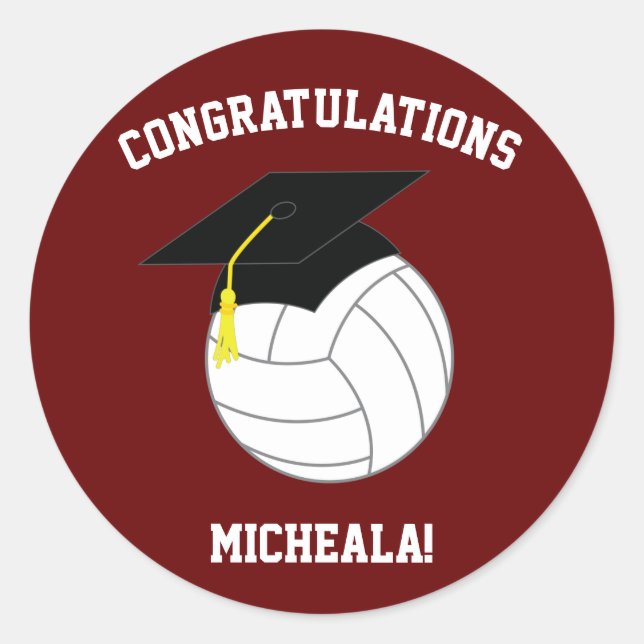 Volleyball Graduation Sports Maroon Classic Round Sticker (Front)