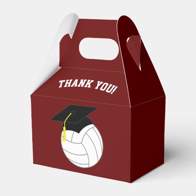 Volleyball Graduation Sports Maroon Favor Boxes (Front Side)