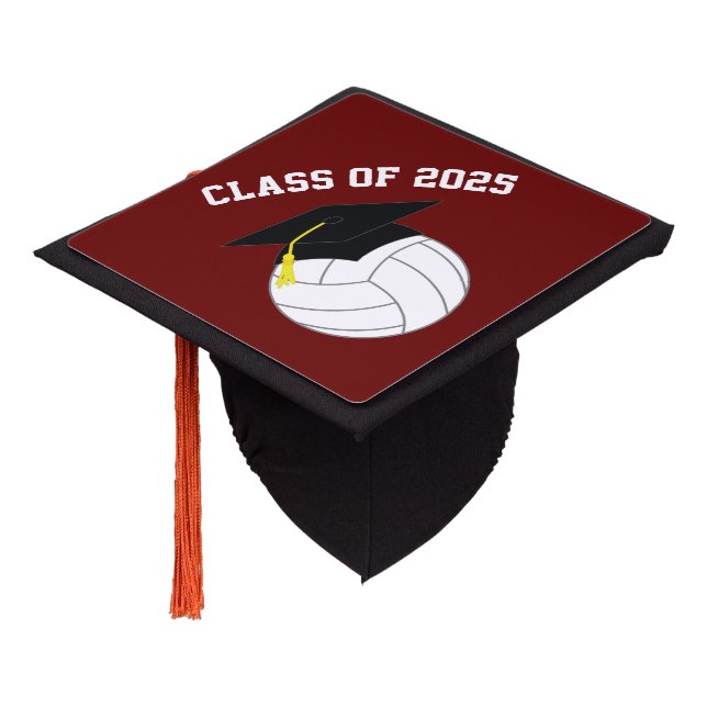 Volleyball Graduation Sports Maroon Graduation Cap Topper (Angled)