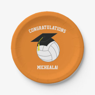 Volleyball Graduation Sports Orange Paper Plates